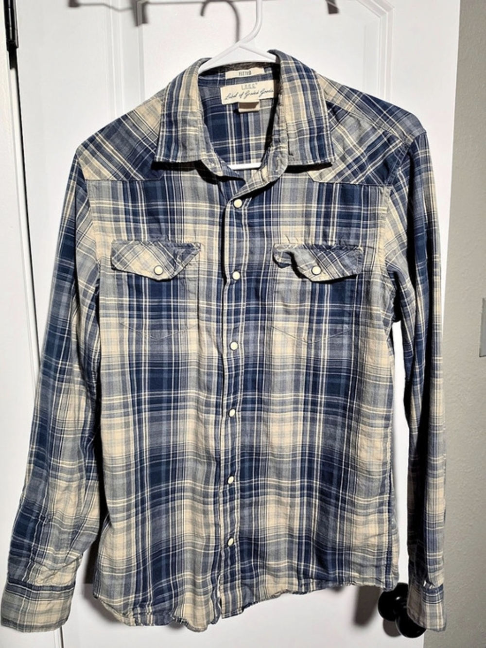 LO.G.G. Men's Plaid Button Down Shirt in Blue & Beige